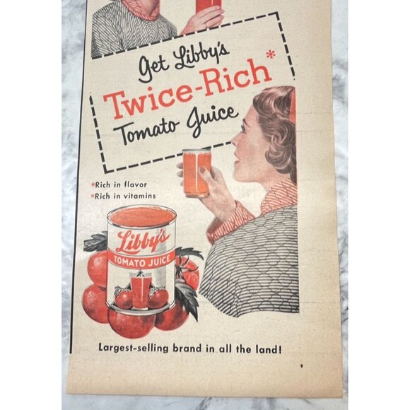 Libby Tomato Juice Vintage Print Ad 1950s Retro Kitchen Decor Wall Art - Picture 4 of 7